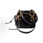 PRADA Dangle brand logo zipper opening single-shoulder handbag, medium size for women, black